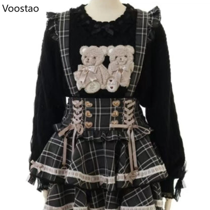 SS69 Vintage Sweet Lolita Bear Embroidery Bow Knit Sweater