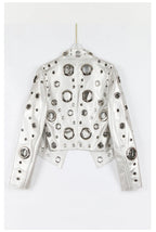 Nerazzurri Women's Faux Leather Jacket with Rivets & Hollow Out Detail
