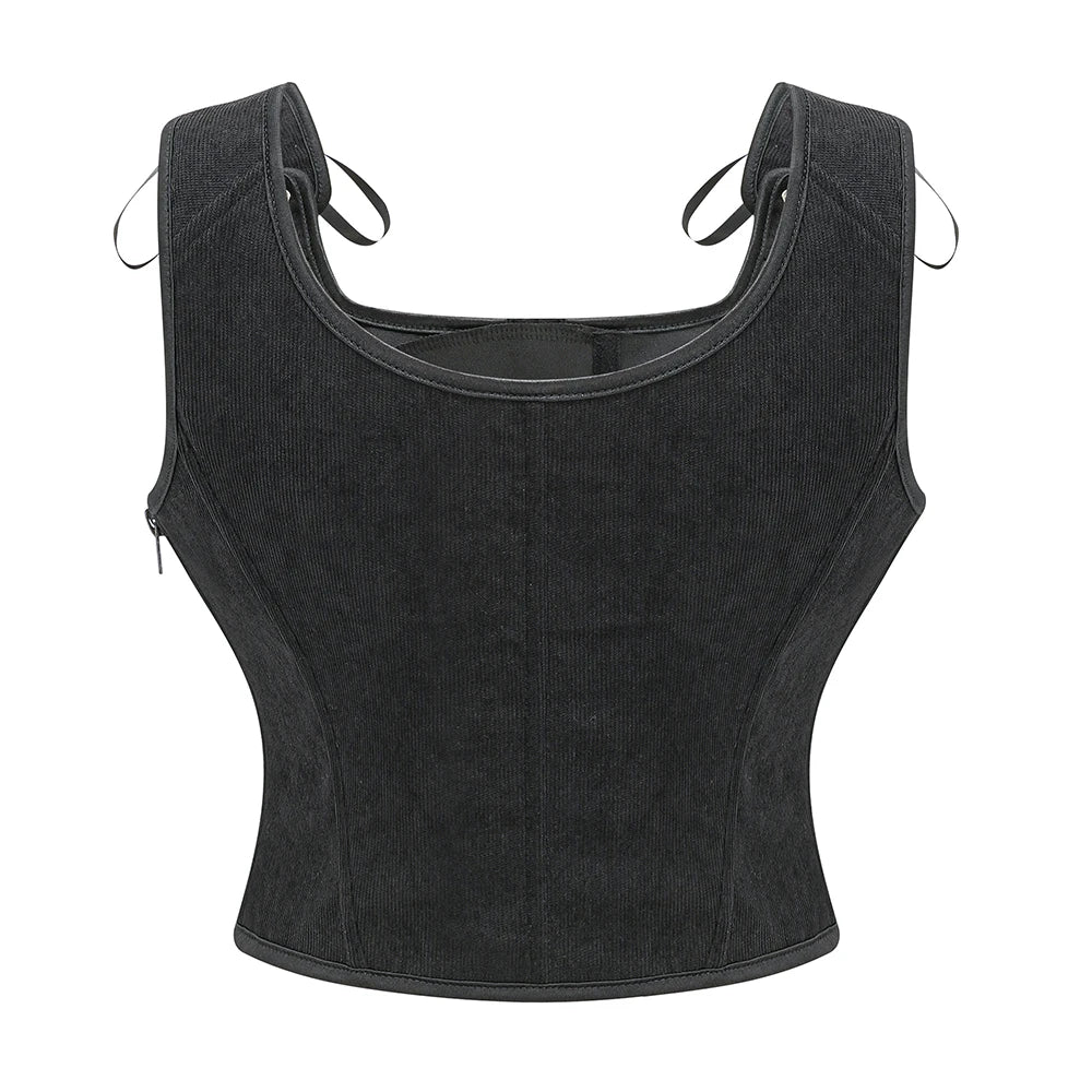 Victorian Vintage Corset Vest Army Green Lace-Up Tank Top