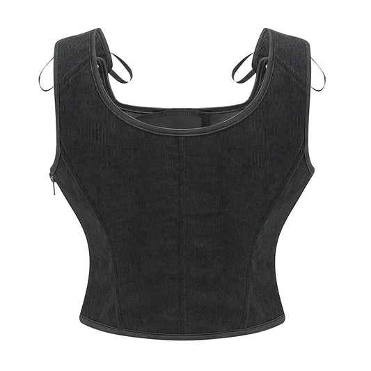 SS69 Victorian Vintage Corset Vest, Army Green Lace-Up Punk Goth Tank Top