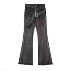 Vintage Slim Micro-flare Jeans Women Ins Fashionable Splicing Belt Edge Y2K Pants High Waist Straight American Street Trousers
