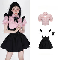 Summer Kawaii Clothing Pink Y2k Crop Tops Blouse + Black Mini Dress Two Piece Set for Women Casual Bodycon Korean Suit Chic SS69 44.69 2 Piece Sets / M