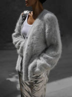 Women's V-Neck Cardigan Sweater Coat - Solid Knit, Single Breasted
