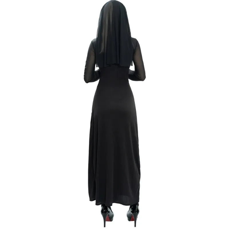 Adult Women Sexy Halloween Costume Anime Nun Cosplay Fancy Dress Gothic Robe Long Black Uniform Carnival Party Themed Events