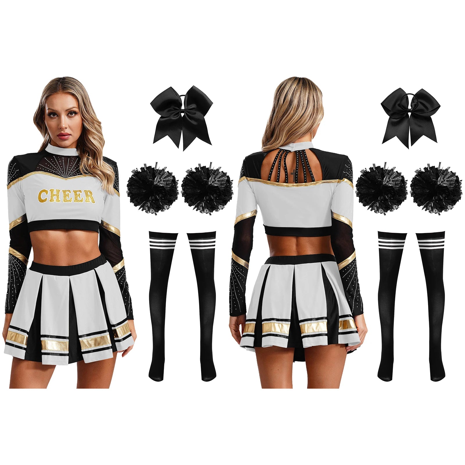 Women's Cheerleading Performance Costume Set with Crop Top and Skirt