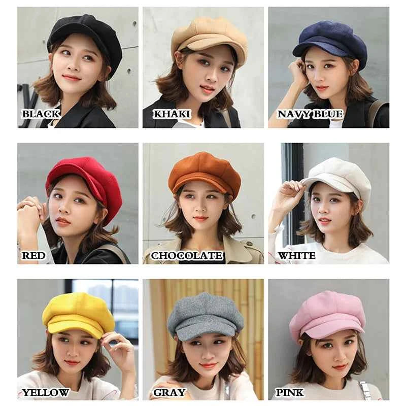 Solid Color Korean Style Woolen Octagonal Hat for Women Autumn/Winter New Style Duckbill Beret, Trendy British Style Painter Hat