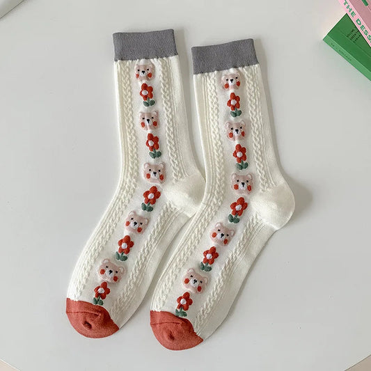 Fashion Harajuku Retro Floral Vintage Socks Woman Novelty Ethnic Elegant Cotton Casual Breathable Ladies Girls Dress Sox Autumn SS69 8.69 DD14H5 / 35 - 40