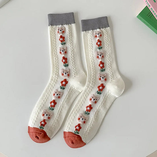 Fashion Harajuku Retro Floral Vintage Socks Woman Novelty Ethnic Elegant Cotton Casual Breathable Ladies Girls Dress Sox Autumn SS69 8.69 DD14H5 / 35 - 40