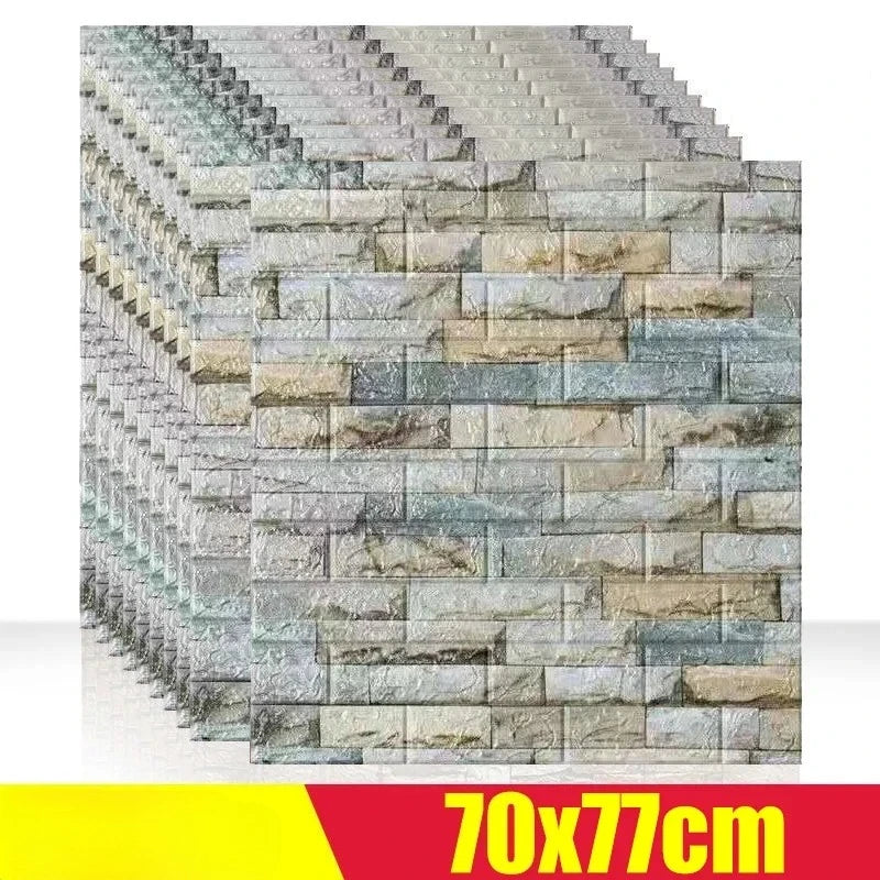 3D Foam Brick Wall Stickers, Waterproof Peel & Stick Panels 70x77cm