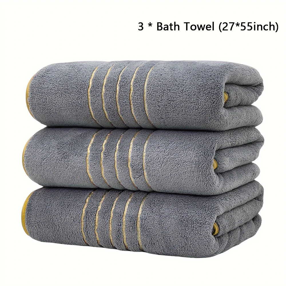 2/3/6/8 Pcs Bath Towel Set White & Gray with Gold Accents, Soft Absorbent Premium Towels for Home, Hotel & Bathroom
