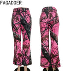 FAGADOER Pink Camouflage Print Pants Women Y2K Streetwear Button Pocket patchwork Straight Pants Hot girl Bottoms 2025 SS69