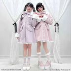 Japanese Sweet Winter Woolen Coat Lolita Style Cute Big Bow Fungus Edge Long Sleeve Slim Kawaii Girls Women Elegant Overcoat
