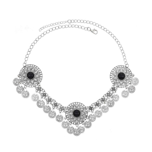 Traditional Kazakhstan Ethnic Coins Bracelet Hair Accessories  for Women Vintage Nepalese Tibetan Clothing Headwear Jewelry Set