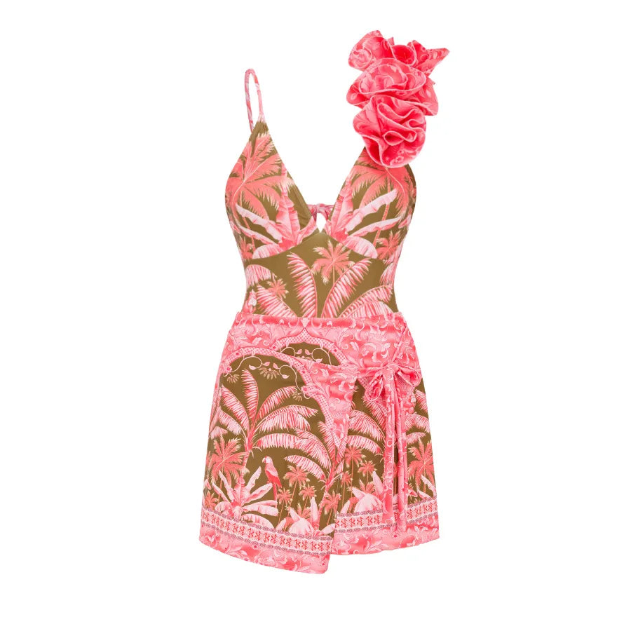 2023 New Arrival Push Up Women Bikini Set Floral Printed Ruffle Bikinis Strappy Bandage Swimwear Brazilian Biquini Bathing Suit SS69