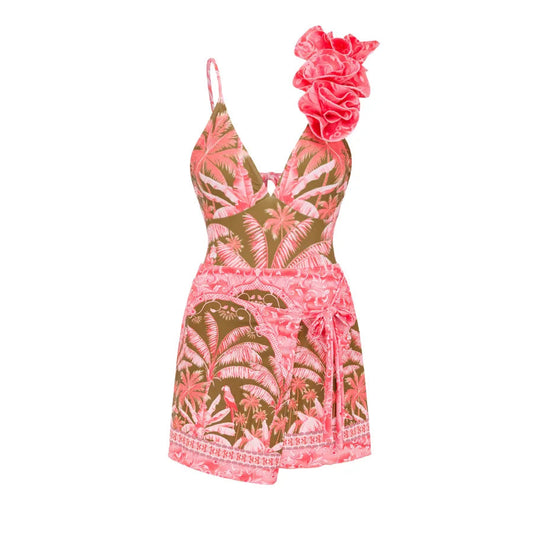 2023 New Arrival Push Up Women Bikini Set Floral Printed Ruffle Bikinis Strappy Bandage Swimwear Brazilian Biquini Bathing Suit SS69