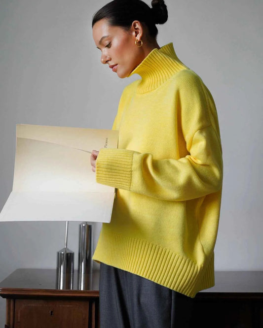 Autumn Women's Knitted Sweater Oversize High Collar Yellow Vintage Pullover Soft Winter Warm Vintage Red Sweaters for Women