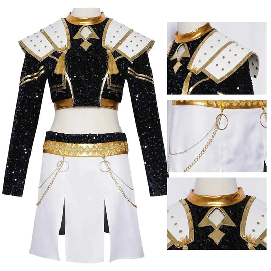 Kids Rumi Zoey Mira Cosplay KPop Demon Hunters Costume Women Girls Black Golden Suit Saja Boys Halloween Role Playing Outfits