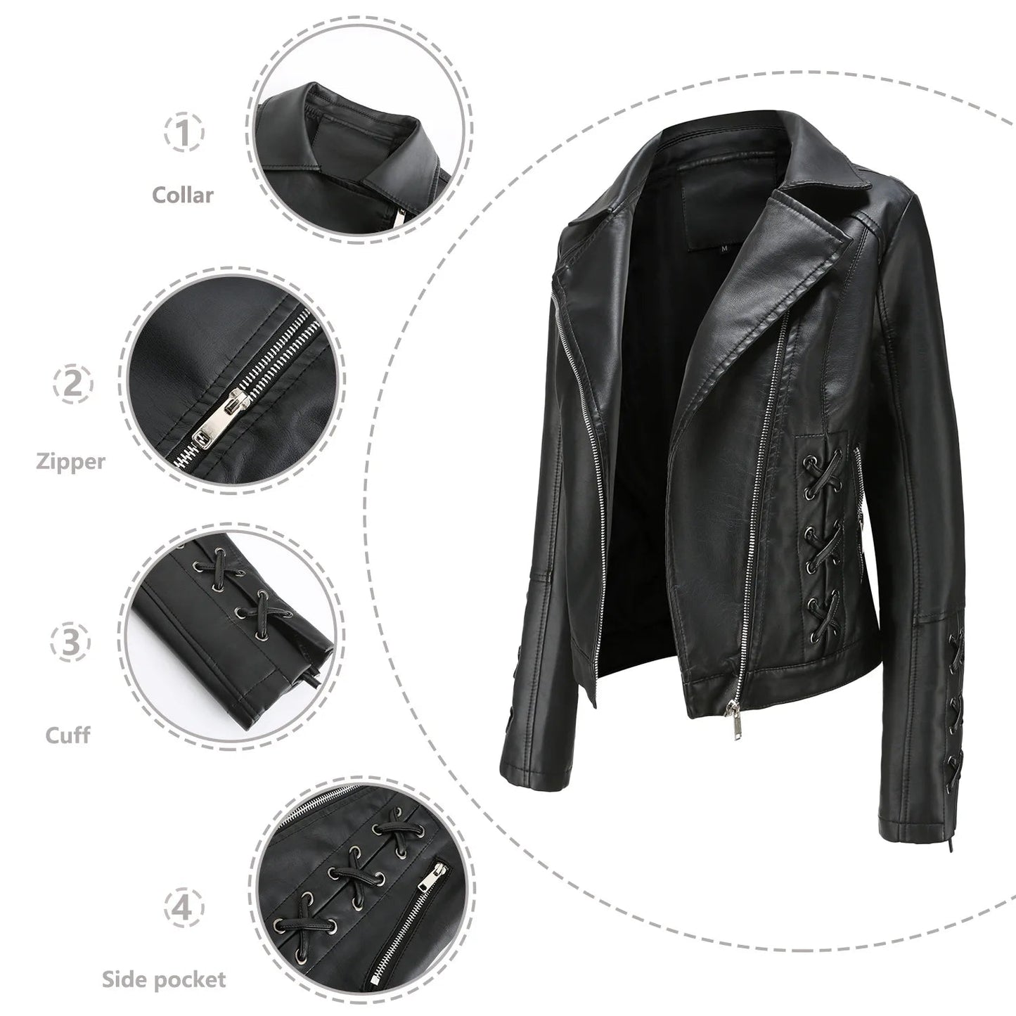 2025 Steampunk Rock Rivet Women's Leather Jacket Slim Short Streetwear Gothic Embroidery PU Leather Locomotive Coat Femme SS69