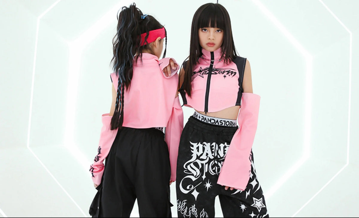 Hip Hop Dance Costume for Girls Pink Tops Black Pants Teenagers Boys Jazz Dance Performance Clothes Kpop Outfits Kids Stage Wear SS69