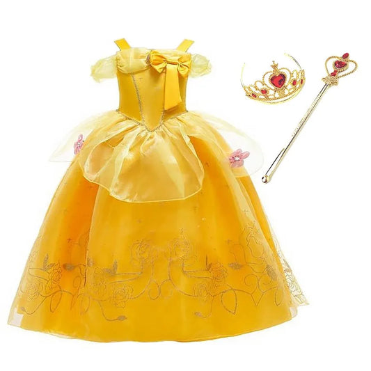 Wood Pencil Girls Belle Floral Sleeveless Princess Costume Party Dress