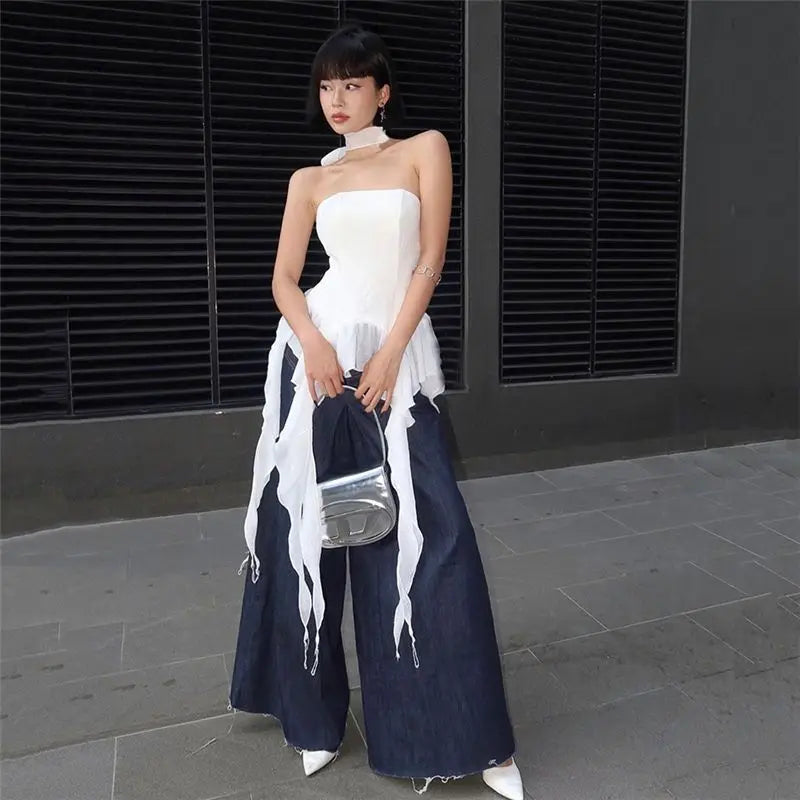 Sexy Off Shoulder Crop Tops Spring Summer Halter Sleeveless Streetwear Y2K White Solid Tank Top Casual Evening Party Club Tees SS69