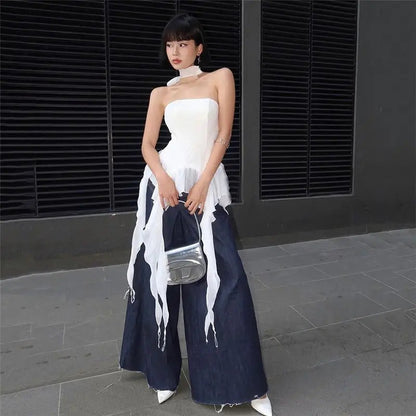 Sexy Off Shoulder Crop Tops Spring Summer Halter Sleeveless Streetwear Y2K White Solid Tank Top Casual Evening Party Club Tees SS69