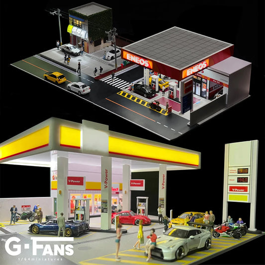 SS69 1/64 Scale Diecast Car Garage Diorama with LED Lighting and Dust Door