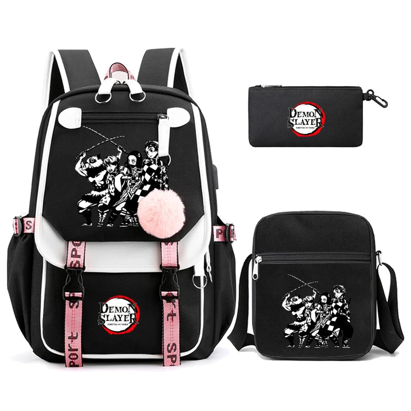 3Pcs Kamado Nezuko Demon Slayer Backpacks Set for Girls Anime School Bag Teenager Student Canvas Laptop Back Pack Women Rucksack SS69 51.69 4960744