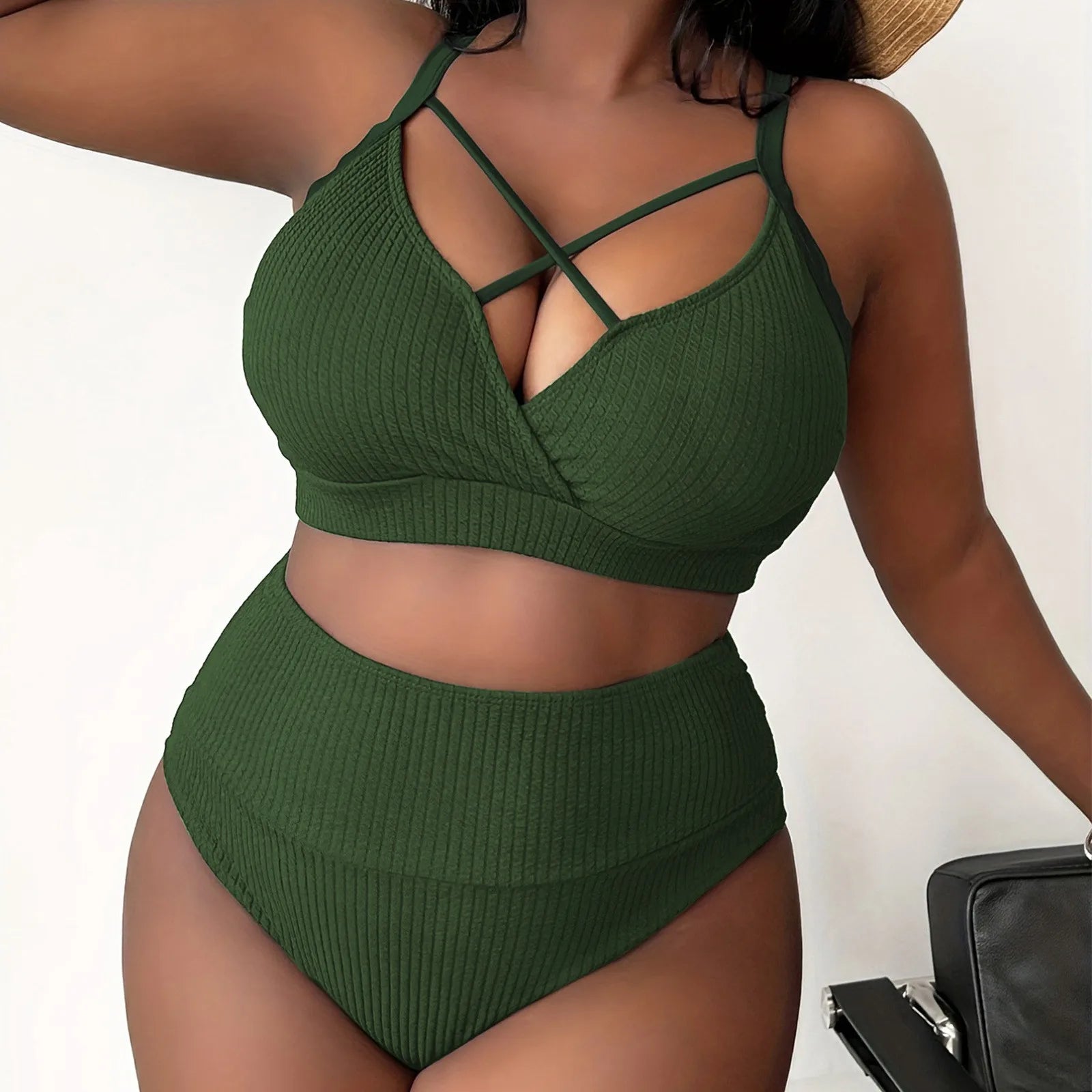 Plus Size Swimsuit Women Big Breast Bikini Set 2024 Sexy Two Pieces Bikinis High Waisted Swimwear Brazilian Bathing Suit SS69 13.69 Green / 0XL / United States