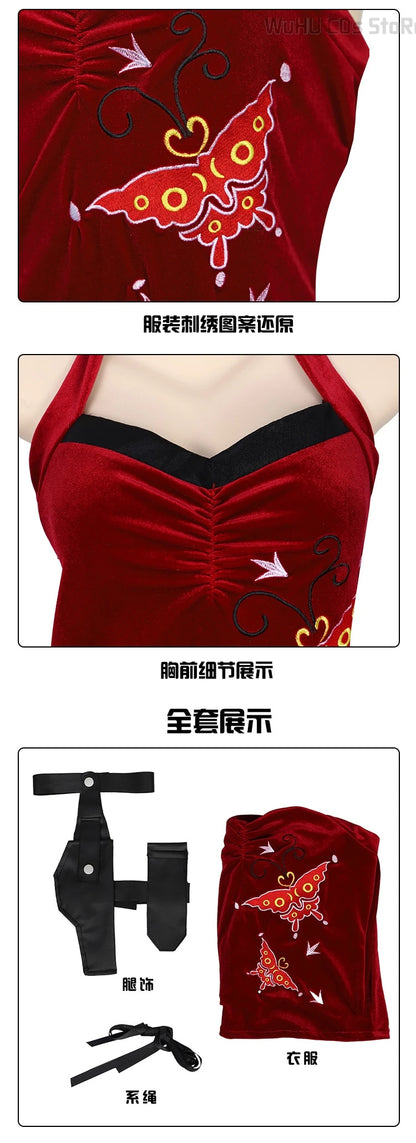 Ada Wong Resident Evil Cosplay Red Cheongsam Dress Set for Women