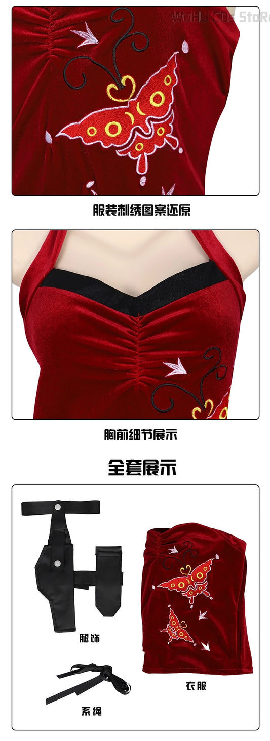 Ada Wong Resident Evil Cosplay Red Cheongsam Dress Set for Women