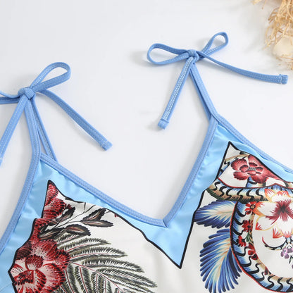 2023 New Arrival Push Up Women Bikini Set Floral Printed Ruffle Bikinis Strappy Bandage Swimwear Brazilian Biquini Bathing Suit SS69