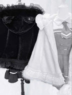 Japanese Mine Lace Splicing Cute Bow Lolita Shawl Jacket Autumn and Winter New Sweet Girl Loose Warm Plush Cape Coat Women
