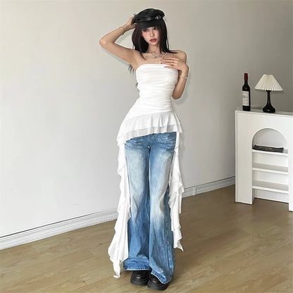 Nibber 2026 Spring New Solid Color Sweet Gentle Cute All-match High Street Travel Sexy Cool Women Chest Wrap ruched Tassel Vest