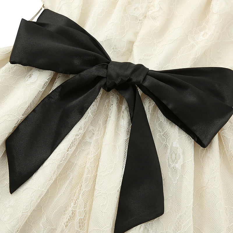 Xingqing 2024 Sweet Fairy Grunge Lace A Line Dresses Summer Women Patchwork Puff Sleeve Kawaii Dress 2000s Aesthetic Outfits SS69