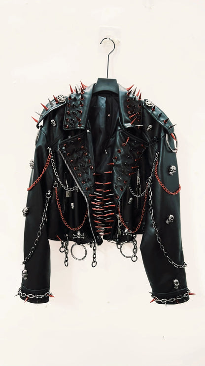 vintage Leather jacket Gothic Leather jacket Punk Leather jacketoversizeLeather jacket Rivet Leather jacket skull Leather jacket SS69 109.69 black / XL
