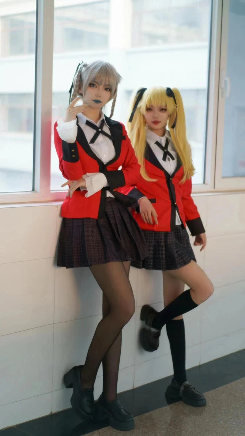 Anime Kakegurui Cosplay Costume Kirari Momobami Uniform Yumeko Sayaka Compulsive Gambler Japanese School Girl Pleated Skirt Suit SS69