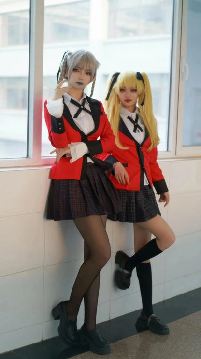 Anime Kakegurui Cosplay Costume Kirari Momobami Uniform Yumeko Sayaka Compulsive Gambler Japanese School Girl Pleated Skirt Suit SS69