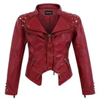 2025 Spring New Style Suit Collar Rivet Waist Short Washed Pu Leather Jacket