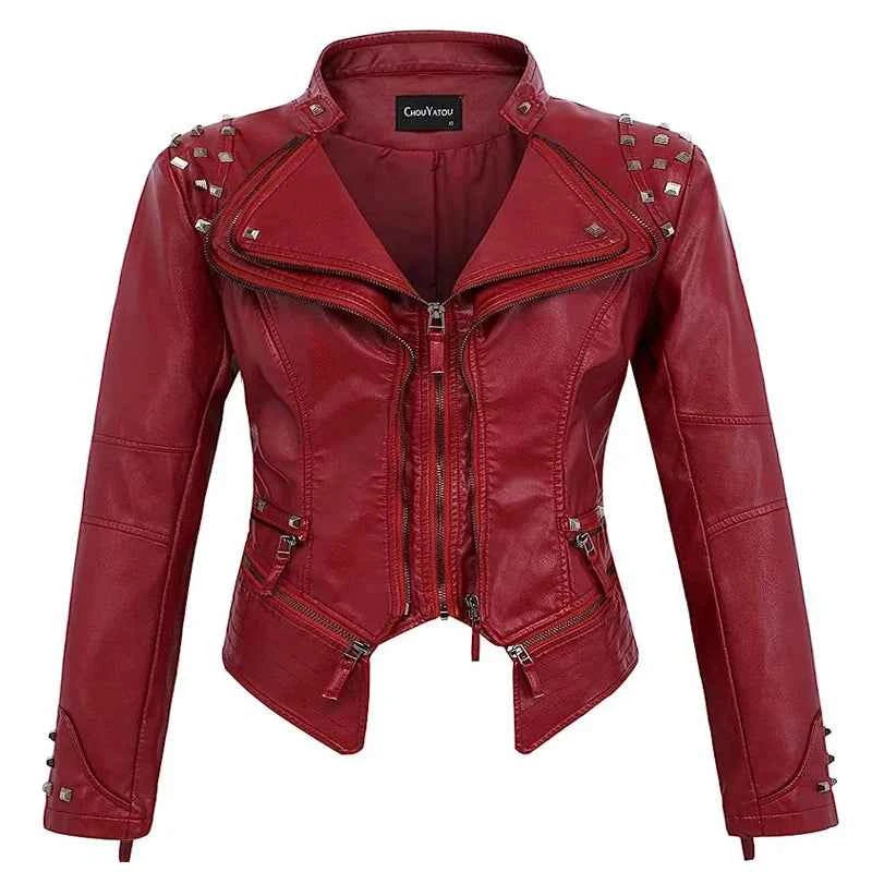 2025 Spring New Style Suit Collar Rivet Waist Short Washed Pu Leather Jacket