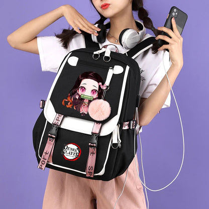 3Pcs Kamado Nezuko Demon Slayer Backpacks Set for Girls Anime School Bag Teenager Student Canvas Laptop Back Pack Women Rucksack SS69