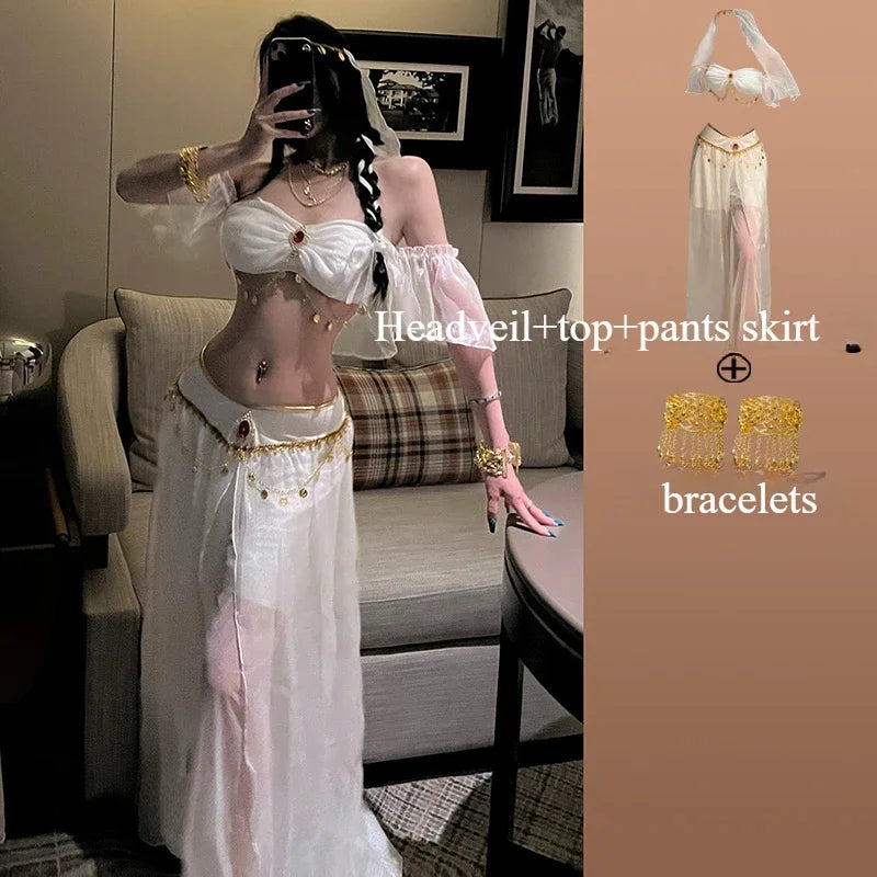 Belly Dance Costume Women's Sexy Arabian Princess Costume Fancy Indian Dance Embroider Bollywoods Jasmine Dress Egyptian Queen