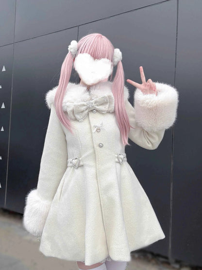 Original Japanese Mass-Produced Lace Jackets Girls Women Cute Bow Waist Cinch Heavy Drill Button Slim Fit Elegant Black Coat