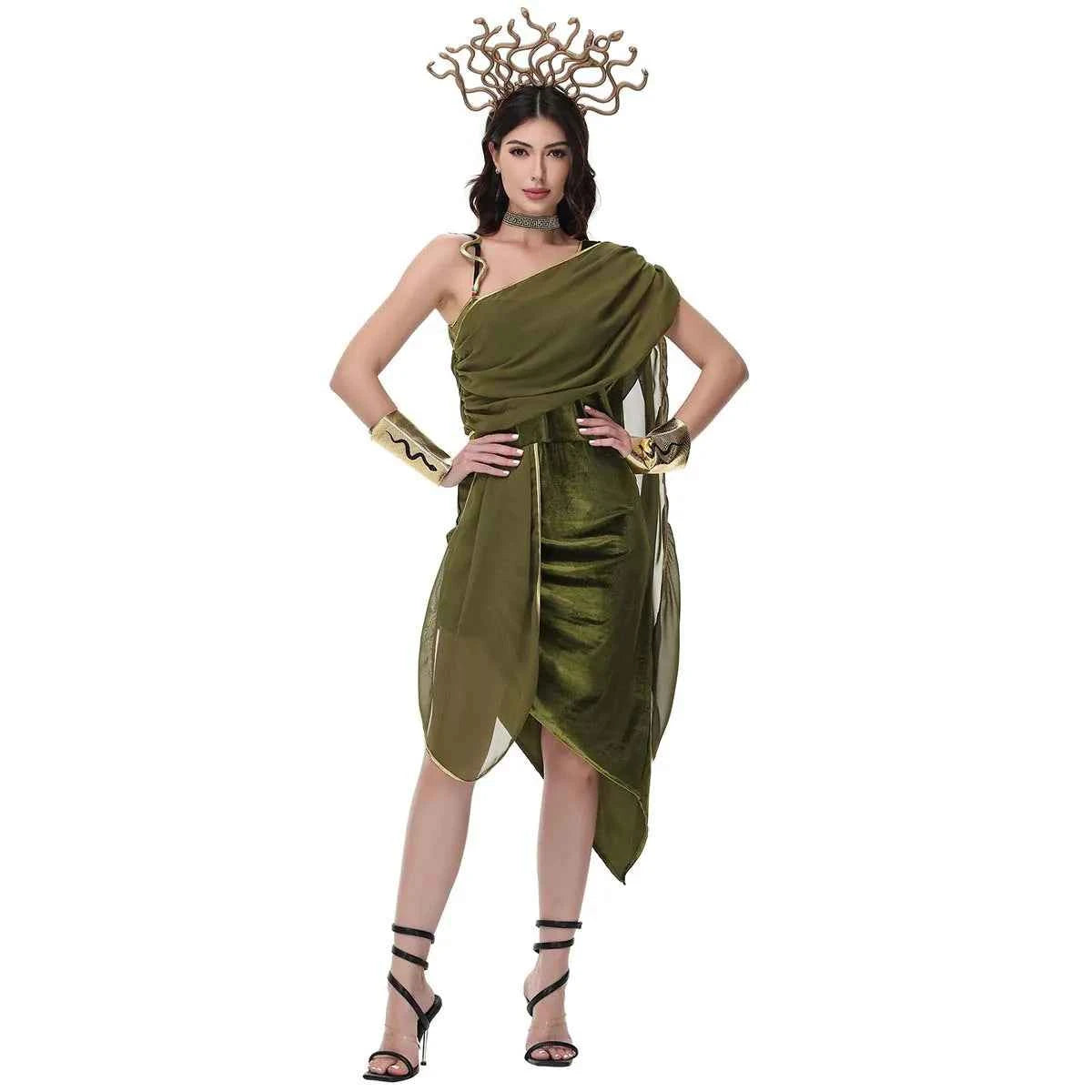 SS69 Women's Medusa Greek Myth Jumpsuit Costume - Green Polyester