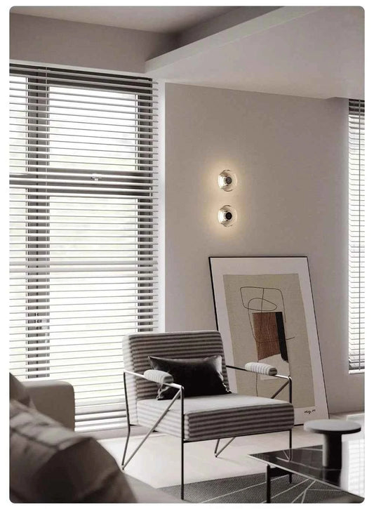 Modern Round Crystal Bedside Lamp Bedroom Living Room Italian LED Sconce Minimalist Art Circular Corridor Mirror Wall Lights