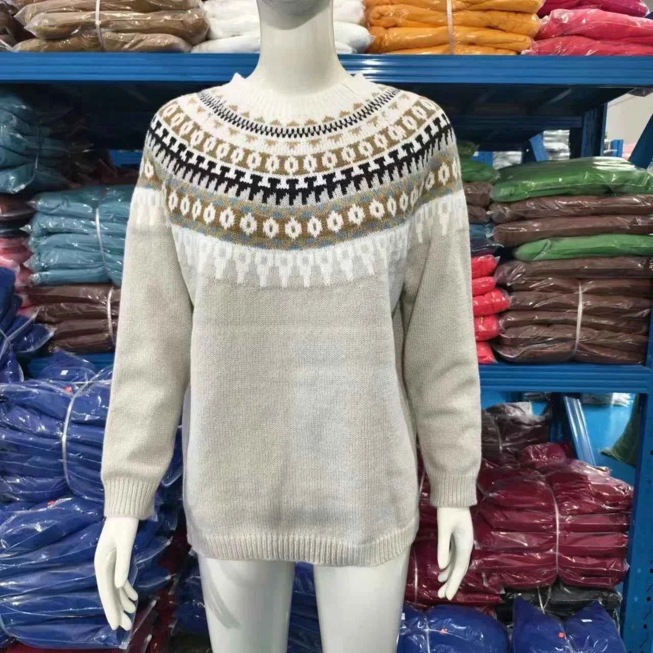 Spring Knitted Women's Sweater O-neck Long Sleeve Casual Loose Sweater Elegant Trendy Print Female Winter Fashion Ladies Clothes