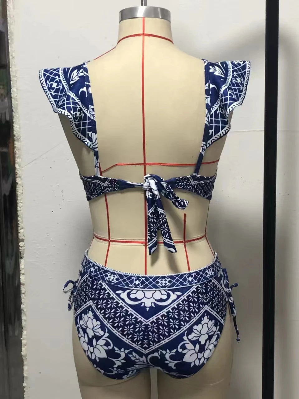 2023 New Arrival Push Up Women Bikini Set Floral Printed Ruffle Bikinis Strappy Bandage Swimwear Brazilian Biquini Bathing Suit SS69