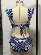 2023 New Arrival Push Up Women Bikini Set Floral Printed Ruffle Bikinis Strappy Bandage Swimwear Brazilian Biquini Bathing Suit SS69