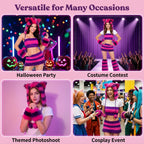 Halloween Cheshire Cat Cosplay Set Lady Furry Striped Cat Ear Hat Wrist Cuffs Leg Warmers Alice Themed Party Costume Accessories