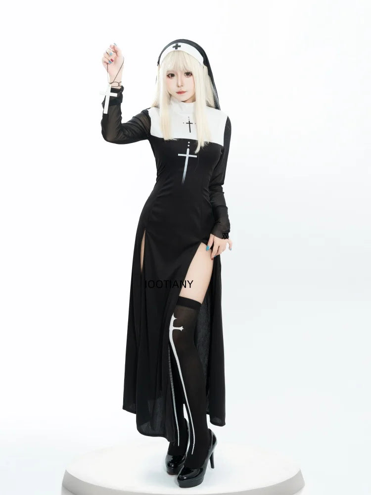 Halloween Cute Female Anime Nun Costume Role Play Performance Clothes Sexy Ladies Performance Fancy Dress Sister Costume New